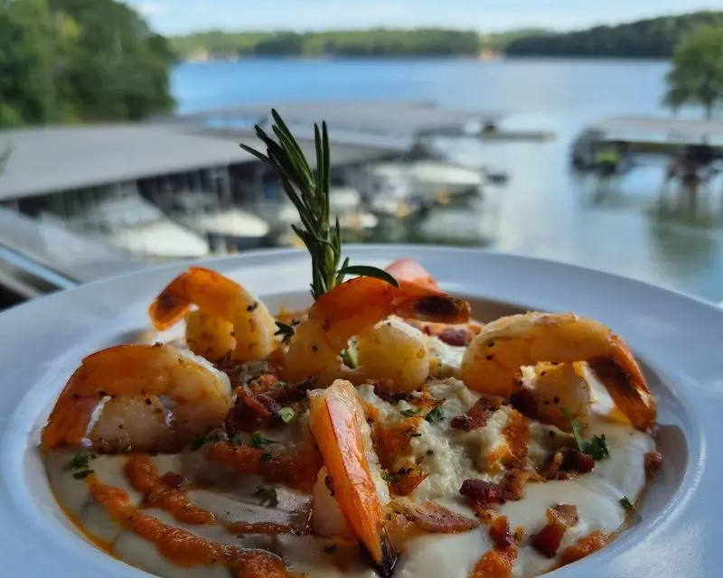 Shrimp & Grits with marina views