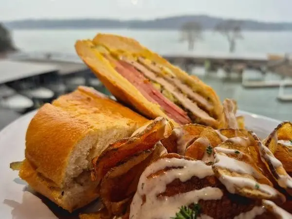 Cuban Sandwich with house chips and lake view